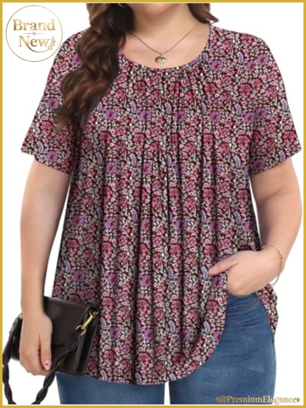 Plus Size Womens Tunic Top Short Sleeve Crew Neck Rayon Spandex Blouse